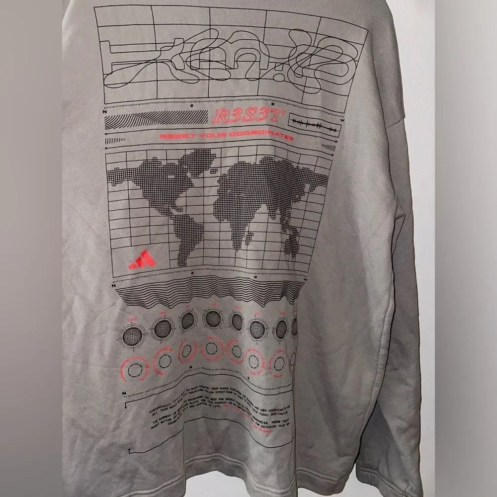 Crewneck Sweatshirt ID Crew Adidas Gray XL Sweatshirt with Map Details